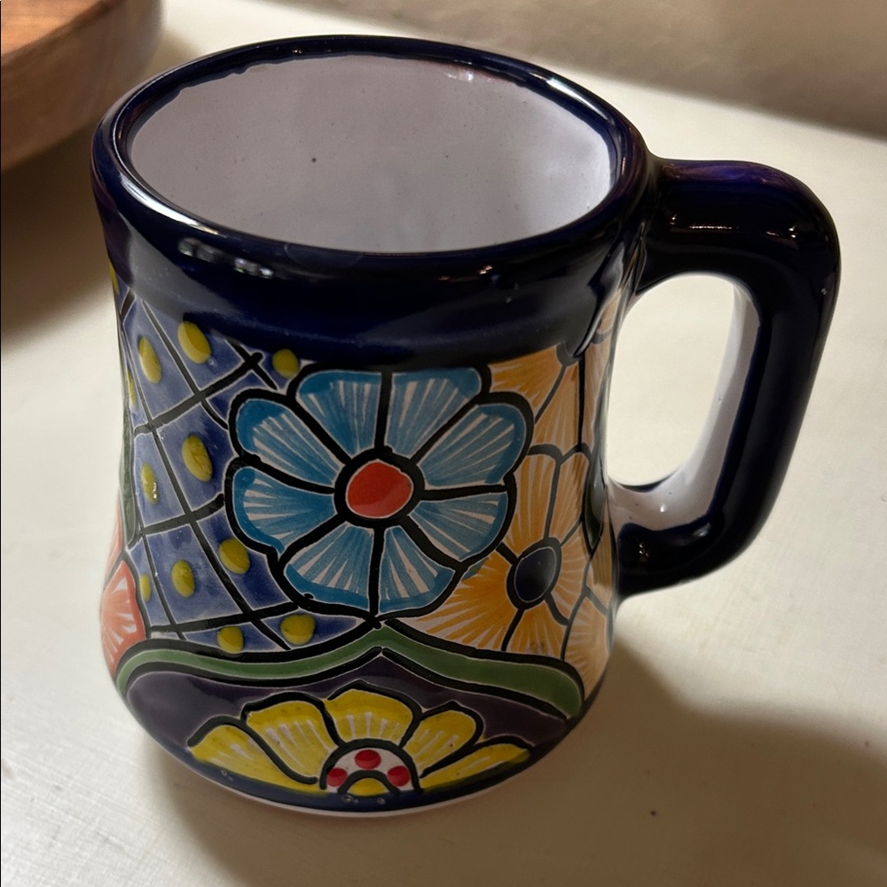 Hand-Painted Floral Ceramic Mug - Blue